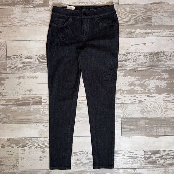 Lauren‎ Ralph Lauren Jeans Womens 2P Black Denim Embroidered Premier Skinny Leg - Picture 1 of 16